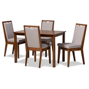 Baxton Studio Rosa Modern and Contemporary Grey Fabric Upholstered and Walnut Brown Finished Wood 5-Piece Dining Set
